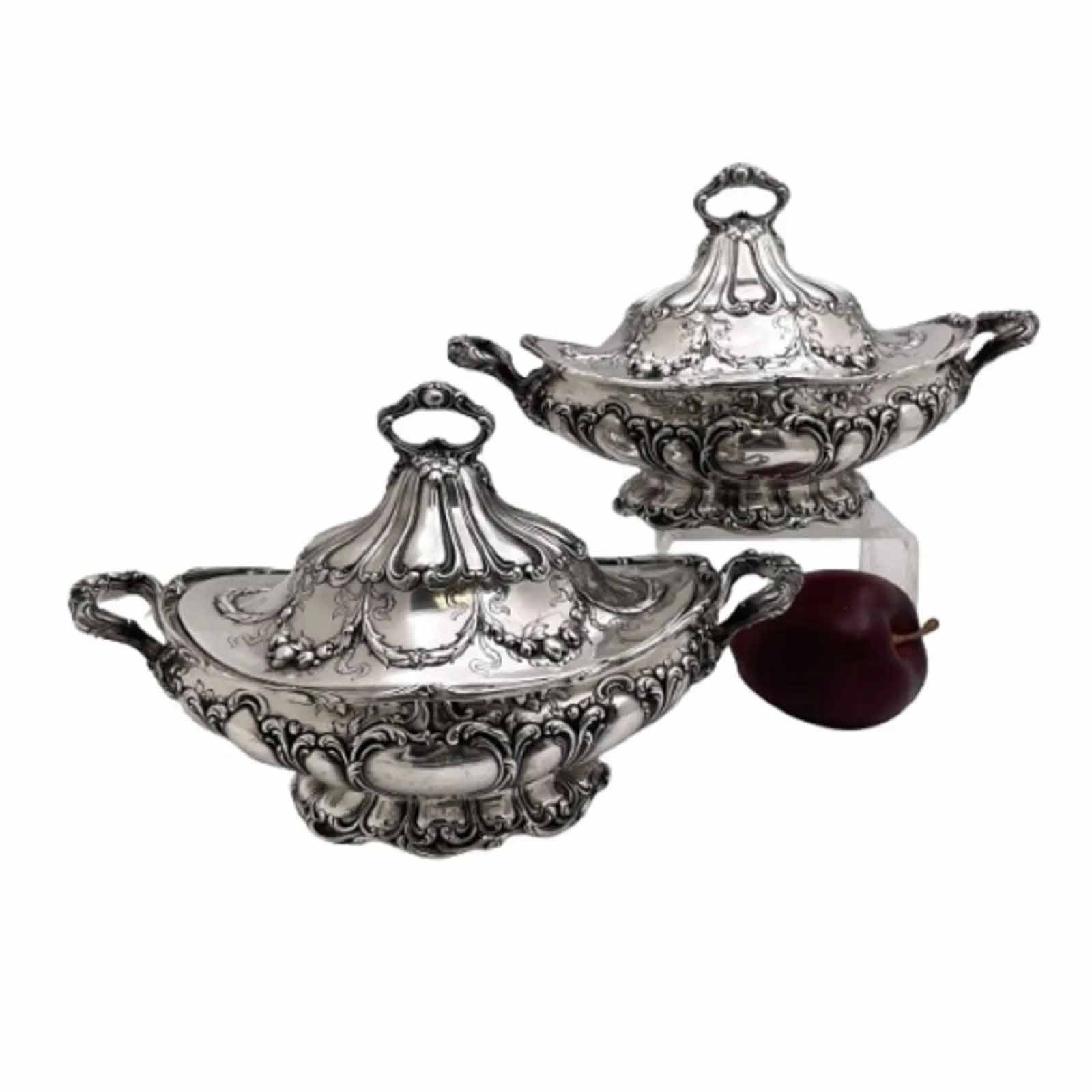Gorham Sterling Silver Chantilly Grande Tureens, estimated at $2,900-$3,600 at SJ Auctioneers.