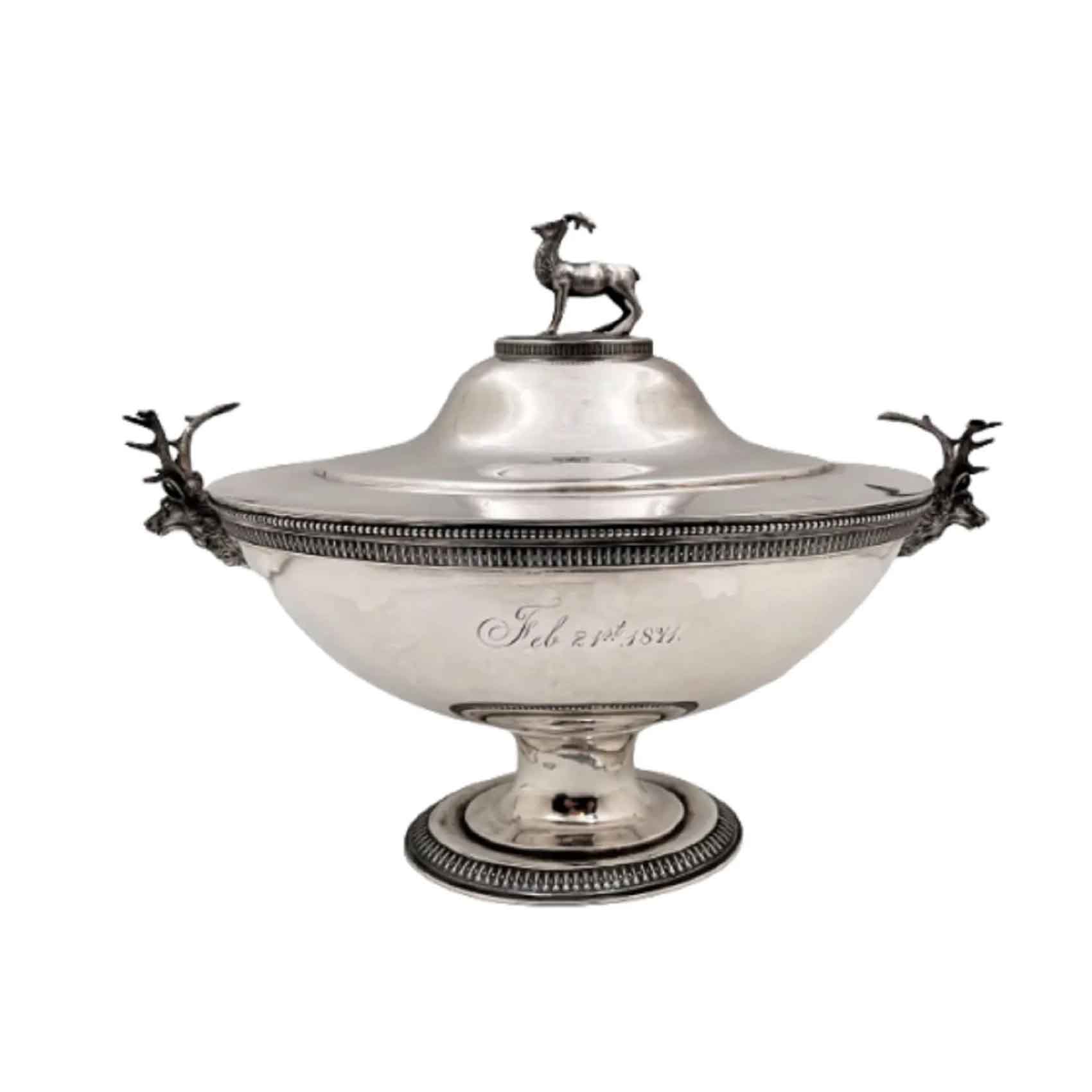 Ford & Tupper 1871 Sterling Silver Stag Tureen Bowl, estimated at $2,800-$3,800 at SJ Auctioneers.