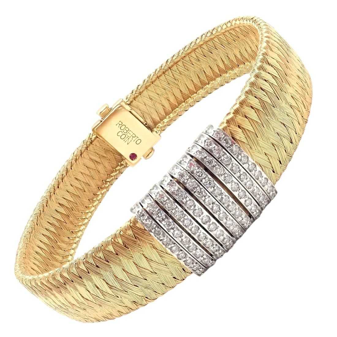 Roberto Coin 18K gold and diamond silk weave bracelet, estimated at $8,000-$10,000 at Jasper52.