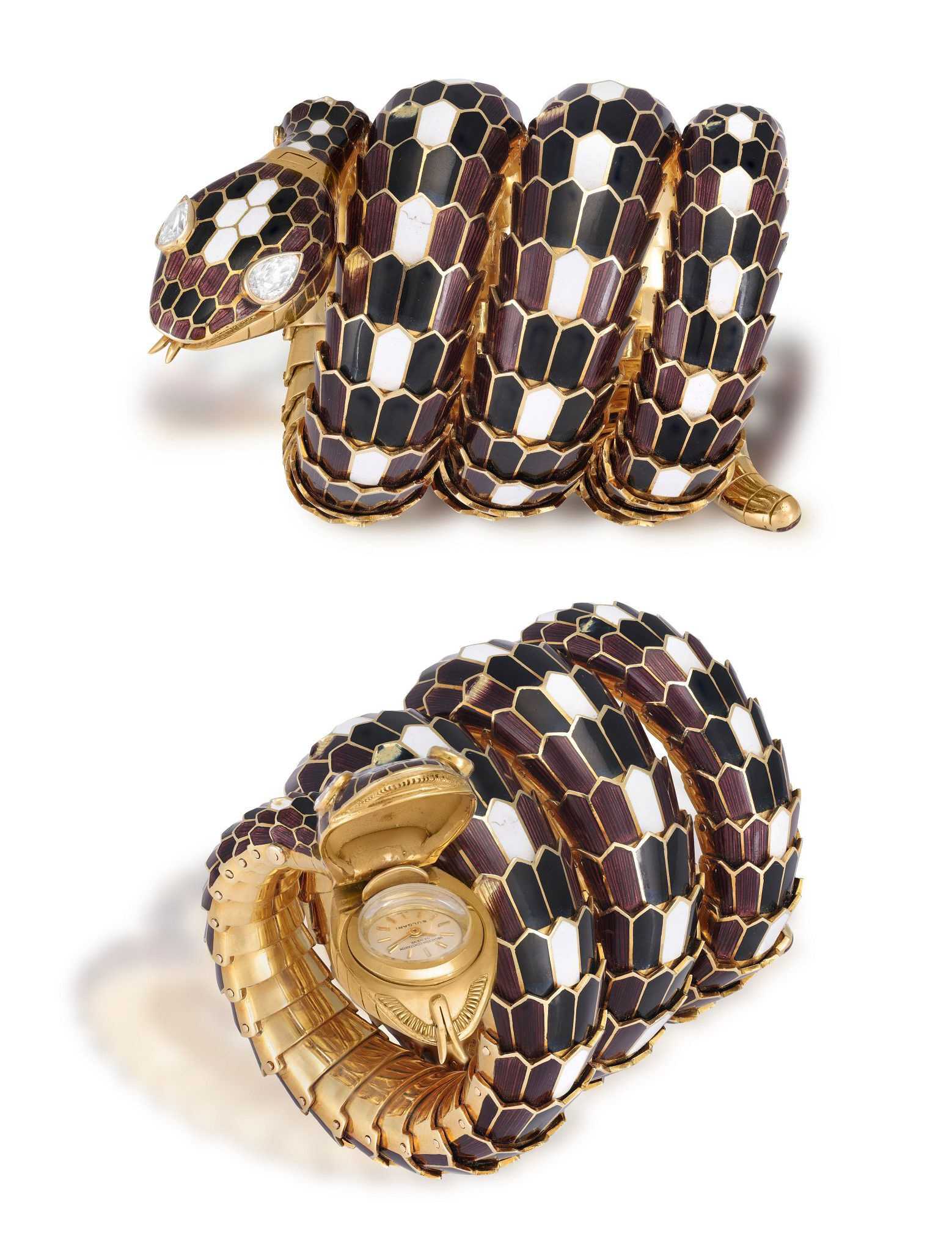 Circa-1960 Serpenti bracelet watch by the Italian jeweler Bulgari, estimated at €40,000-€60,000 ($42,730-$64,100) at Adam’s Auctioneers on May 14.