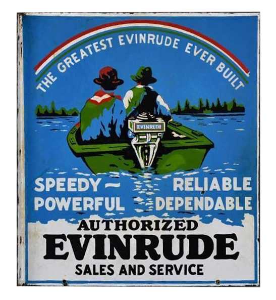 This Evinrude Authorized Sales & Service porcelain flange sign achieved $28,000 plus the buyer’s premium in April 2022. Image courtesy of Matthews Auctions, LLC and LiveAuctioneers.