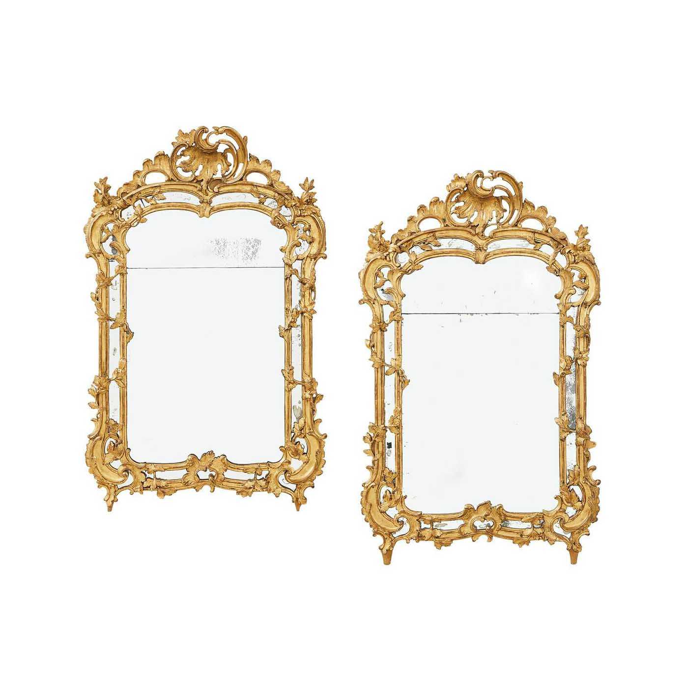 Pair of Louis XV giltwood mirrors dating to the third quarter of the 18th century, which sold for $18,000 plus the buyer’s premium in December 2022. Image courtesy of New Orleans Auction Galleries and LiveAuctioneers.