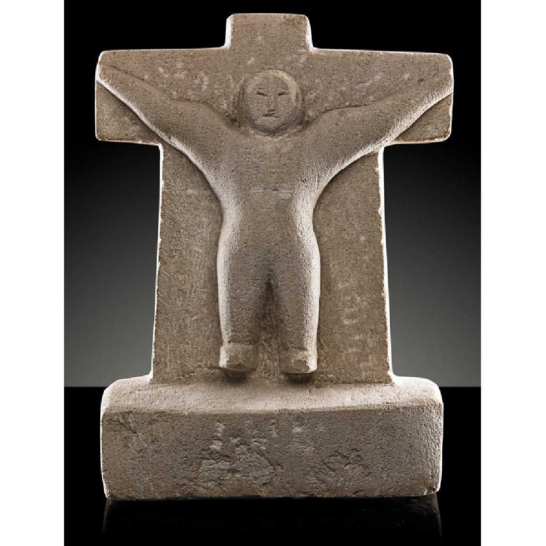 Dating to the 1930s, this William Edmondson carved limestone ‘Crucifixion’ sculpture achieved $140,000 plus the buyer’s premium in October 2018. It is one of several pieces Edmondson made with this theme and this title. Image courtesy of Rago Arts and Auction Center and LiveAuctioneers.